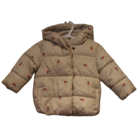 2/$20 🏷 Old Navy Off White Floral Puffer Coat Size 12-18m - Picture 1 of 3